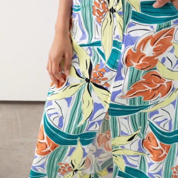 Front Slit A-Line Midi Skirt 6 Tropical Print - Picture 2 of 2